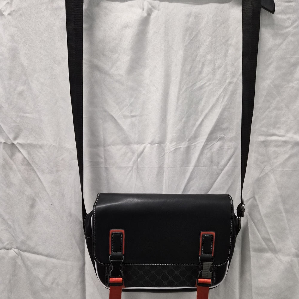 Men's Black Crossbody Messenger Bag with Red Accents